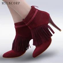 plus size 34-45 New Women Ankle Boots Spring Autumn Fringe Stiletto High Heels Boots Ladies Fashion Gladiator Tassel Shoes Woman new suede leather women 7cm high heels boots woman spring autumn ankle boots woman ladies dress shoes size 42 black gray khaki