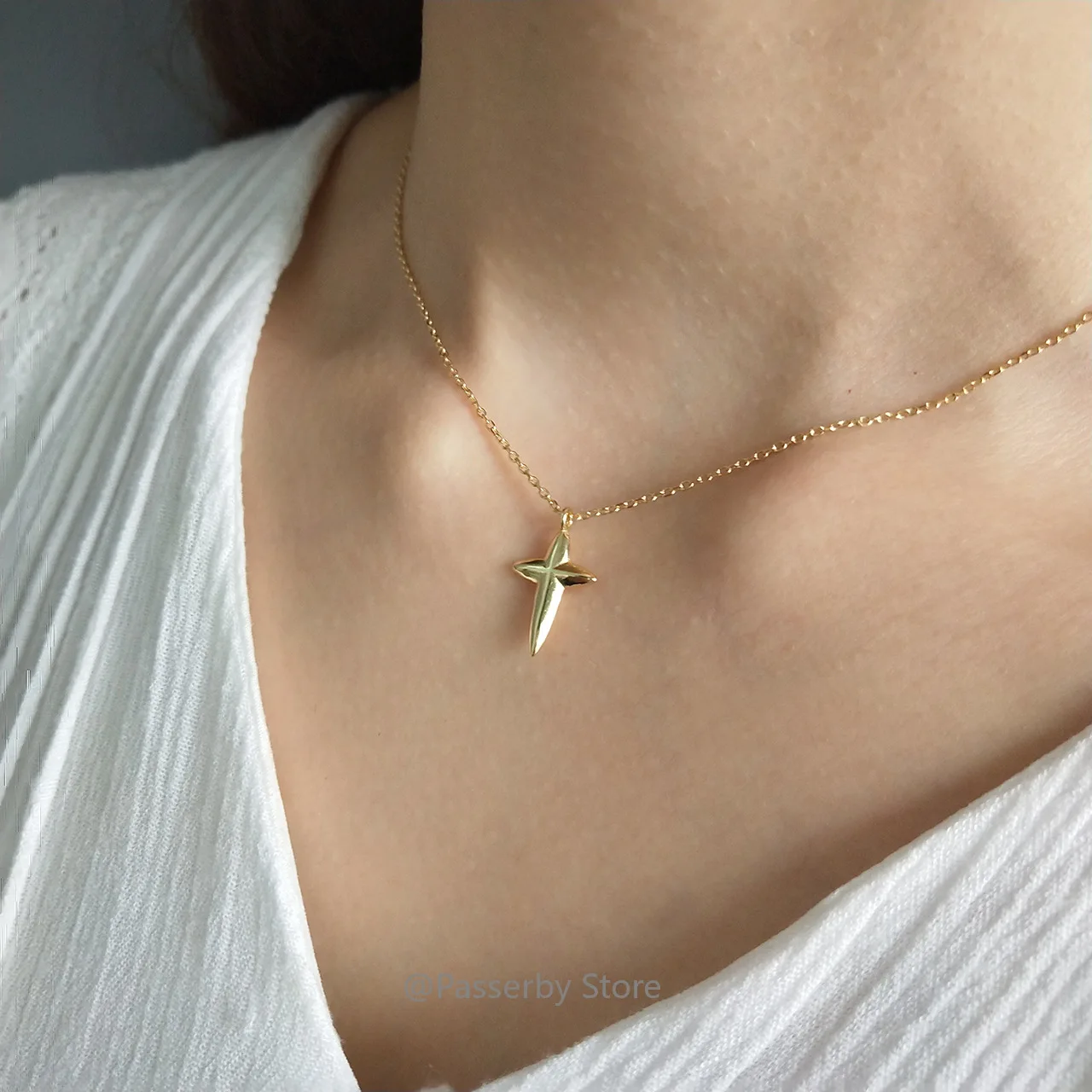 

925 Silver Fashion Necklace Cross Shaped Pendant Chain Necklace Chocker Fine Jewelry Gift for Female