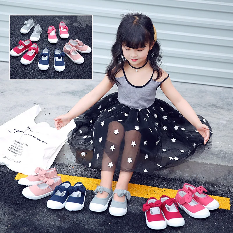 Детская повседневная одежда; цветные, холщовые обувь без шнуровки, обувь без шнуровки, яркие цвета, обувь для девочек с милый бант с застежкой-липучкой SH19027
