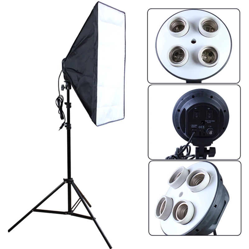 Photo Studio Diffuser 100-240v Softbox 4-Lamp-Holder Socket With 50*70cm Continuous Lighting include Light Stand Photo Studio Diffuser 100-240v Softbox 4-Lamp-Holder Socket With 50*70cm Continuous Lighting include Light Stand