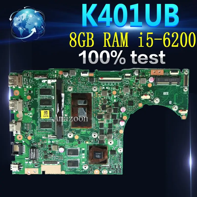 

Amazoon with 8GB RAM i5-6200 cpu For ASUS K401UB A401UB K401UQ K401UB laptop motherboard tested 100% work original mainboard