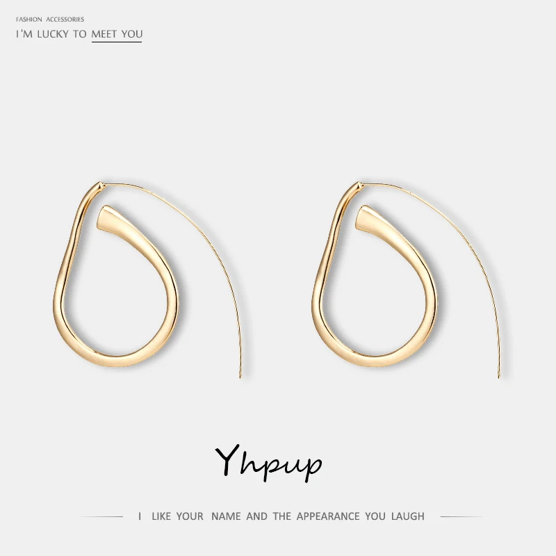 Yhpup трендовые минималистичные скрученные геометрические длинные серьги, медь, золото, серебро, Oorbellen для женщин, праздничные летние ювелирные изделия