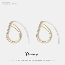 Yhpup трендовые минималистичные скрученные геометрические длинные серьги, медь, золото, серебро, Oorbellen для женщин, праздничные летние ювелирные изделия