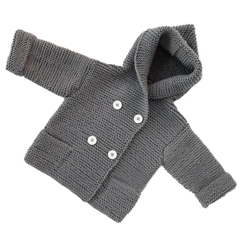 Зимние свитера; Мода года; хлопковый однотонный вязаный кардиган с капюшоном на пуговицах для маленьких мальчиков и девочек; теплая одежда; Прямая поставка; OB18 - Цвет: Gray