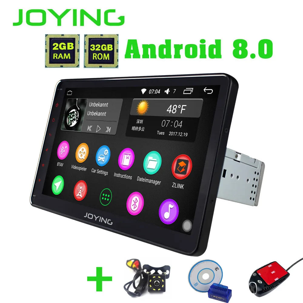 

JOYING Octa 8 Core Stereo 10.1'' single 1 din Android 8.0 Auto Car Stereo 2GB+32GB Player GPS BT with Rear View Camera DVR OBD2