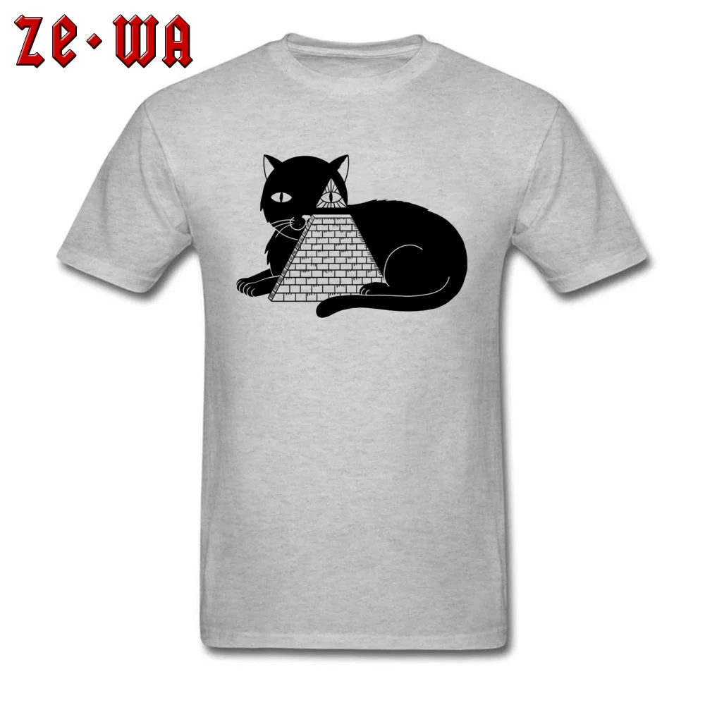 Fashionable Cat Illuminati Classic Short Sleeve T-Shirt Father Day Crew Neck Pure Cotton Tees for Men Tops T Shirt Gift Cat Illuminati grey