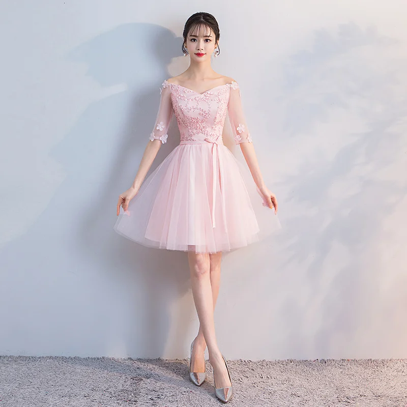 Розовый 85 см короткий сладкий леди девушка Женщины Принцесса подружки невесты платье для банкета, вечеринки платье - Цвет: Pink B