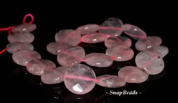 

18mm Rose Quartz Gemstone Faceted Flat Round Loose Beads 7 inch half Strand (90191219-B25-544)