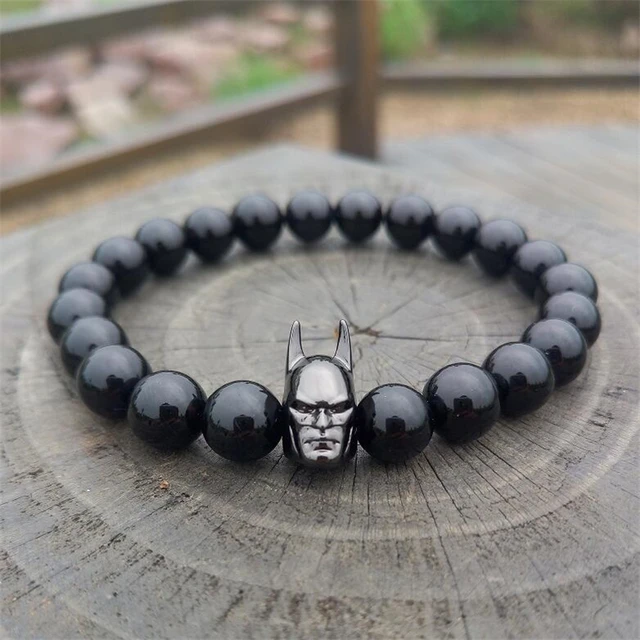 Natural Stone Black Beads Bracelet Men Super Hero Mantra Prayer Natural Stone Black Beads Bracelet Men Super Hero Mantra Prayer Batman Buddha Bracelets For Women