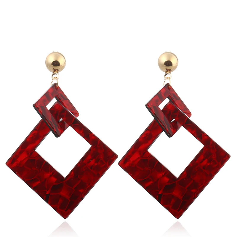 

2019 Fashion Acrylic Square Long Drop Earrings for Women Marble Pattern Acetate Geometric Hollow Statement Earrings Jewelry Gift
