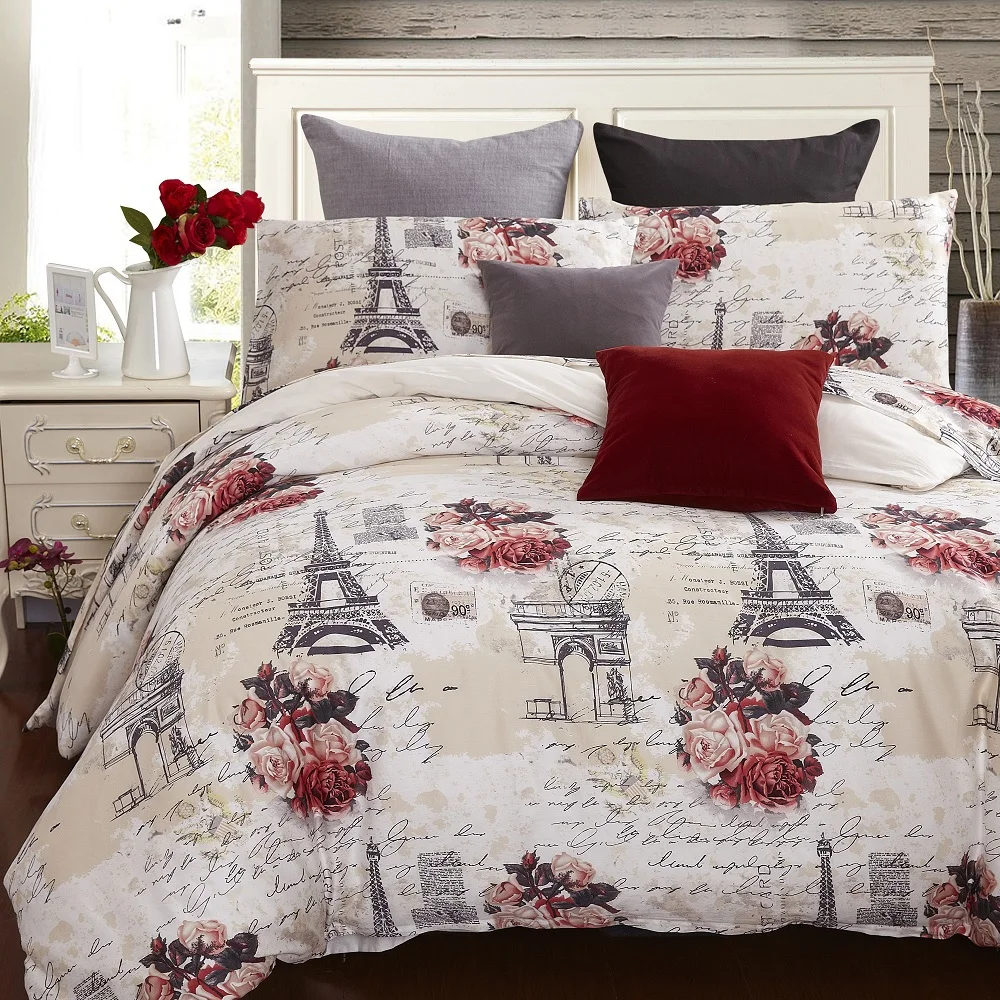 Bedesign home textile100 Combed Cotton Floral Eiffel Tower Bedding Set