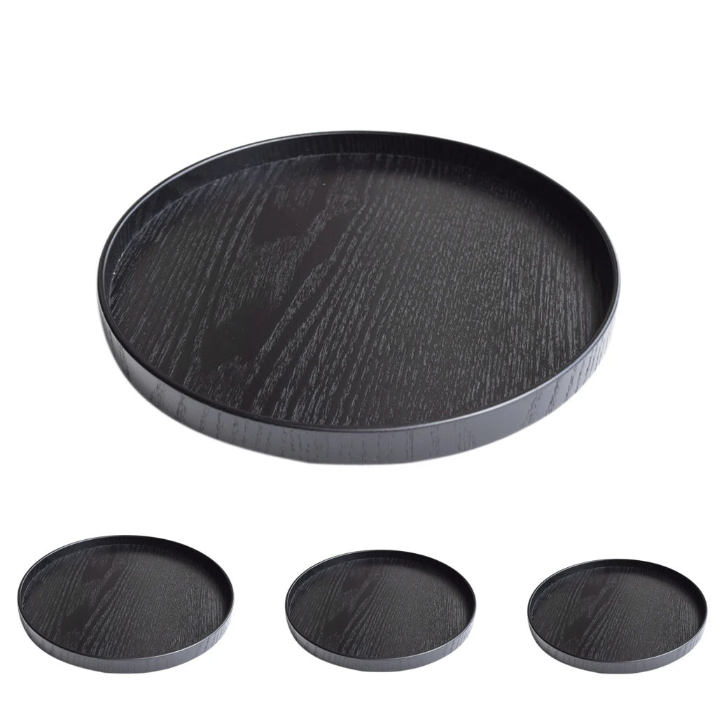 21-30cm Round Wooden Plate Breakfast Food Snack Serving Tray Salad Bowl Platter
