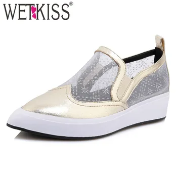 

WETKISS Mesh Women Flats Pointed Toe Cross Tied Footwear Fashion Casual Leather Female Shoes Platform Shoes Woman 2019 Spring
