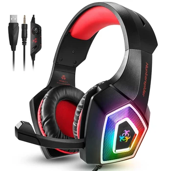 

Hunterspider Stereo Gaming Headset Casque Surround Sound Over-Ear Headphones with Mic LED Light for PC PS4 Game Gamer