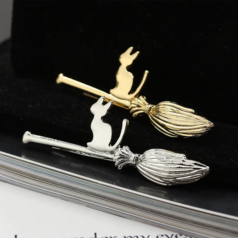 

Hot Sale Cartoon Magic Broom Cat Golden Silver Hair Clips and Pins Barrettes Hairgrips for Girls Women Headwear Free Shipping