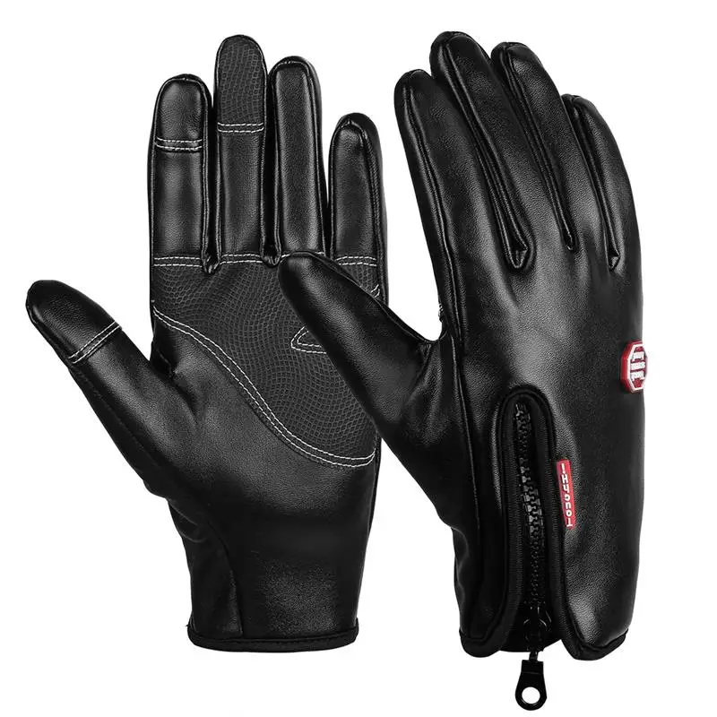 Anti slip PU Leather Gloves Touch Screen Cycling Gloves Warm Winter