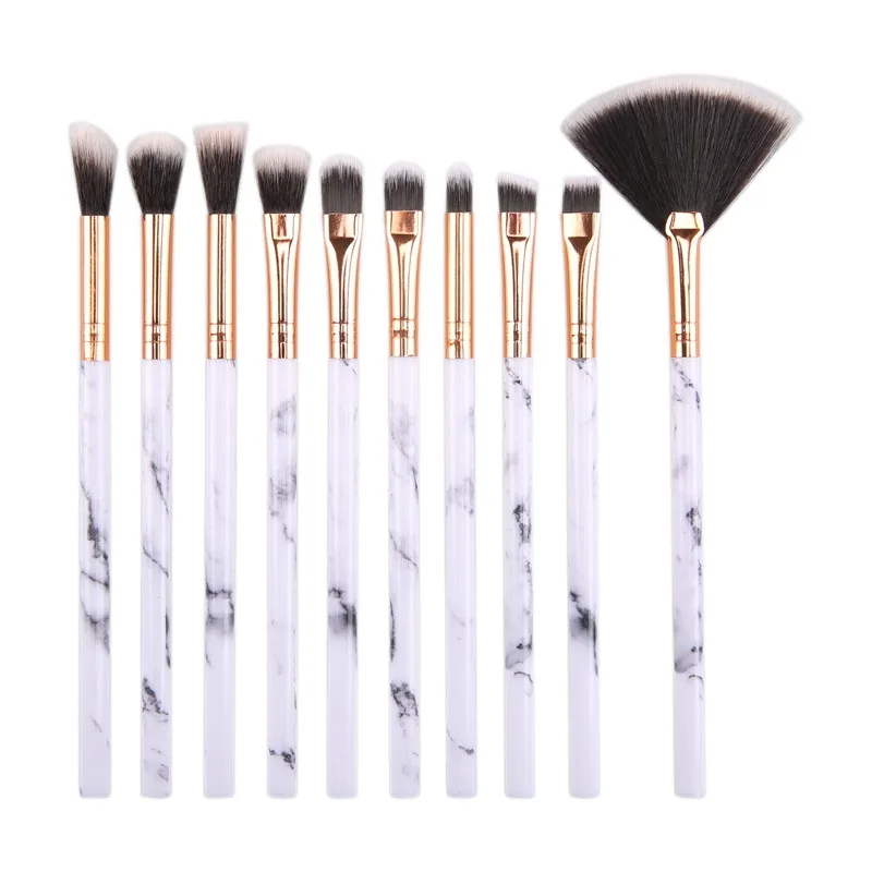 10-Pcs-Marble-Makeup-Brush-Beauty-Tool-White-handle-Black-Hair-Makeup-Brushes-Kits-Blush-Bulk