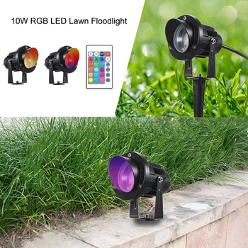 

10W Garden Light RGB LED Spotlight with Remote Control Outdoor Landscape Lights Waterproof for Driveway Yard Lawn Patio Pool