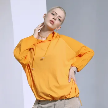 

Girl Fashion Hooded Hoodie Yellow Sweatshirt Autumn Baggy Overcoat Loose Streetwear Casual Coat Female Pullover Lesbian Simple