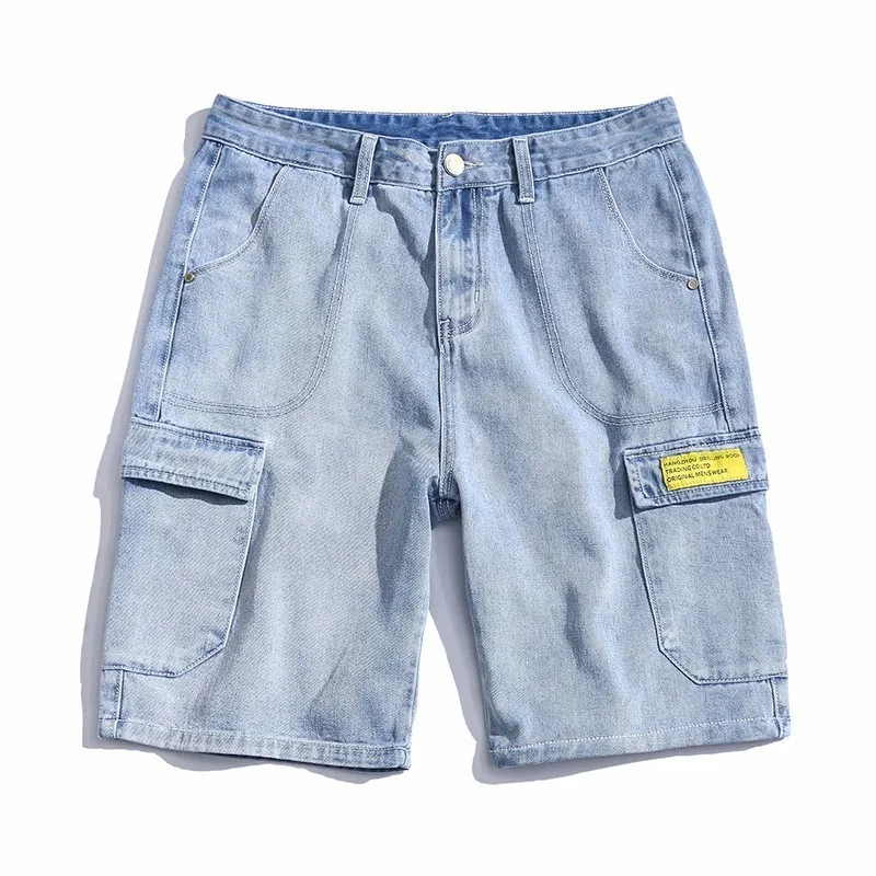 

Men 2019 Summer New Denim Cargo Shorts Men Fashion Patchwork Knee Length Ripped Repair Jeans Fashion Slim Fit High Quality 5XL