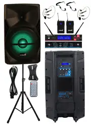 STARAUDIO 15 дюймов 3500 Вт Питание RGB свет динамик DJ Active PA колонки стенд 2CH UHF Беспроводной гарнитура с лацканами Mic SPS-15RGB