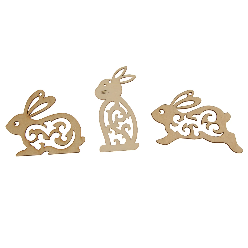 20pcs Unfinished Wood Hollow Rabbit Shape Wooden Embellishments for Kids Crafts DIY Gift Tags