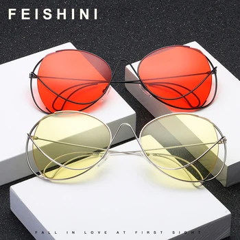 

FEISHINI Brand Metal Sexy Oval Ladies Sunglasses UV Protector Gradient Summer Sea 2019 Trendy Eye Glasses Frame Women Trendy