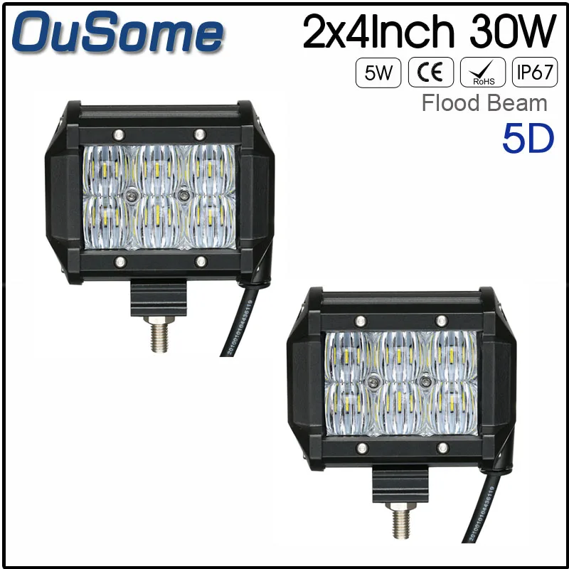

CE RoHS wateproof 2 pack 4" 30W spot flood 4 inch 10-30V DC 6500K double rows offroad car truck LED work light