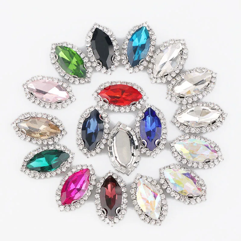 

Horse Eye White K Base Sew On With Colorful Glass Stone Claw Crystal Buckle Cabochon Base DIY Jewelry Clothes Charm