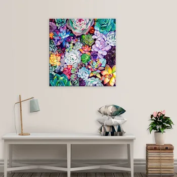 

Canvas Art Succulent Garden - Watercolor printed Painting - Bold Bright - Rainbow - Desert - Nature Art