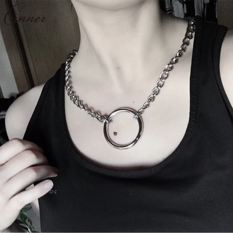 Gothic Chain Choker Necklace Circle Rock Statement Necklace Women Goth Jewelry Punk Necklace collier femme 2019 Q40