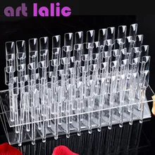 New 64 Tips Pop Sticks Nail Art Clear Tips Display Stand Nail Polish Practice Training Tool Color Swatches