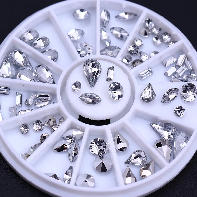 

Silver 3D Nail Rhinestones Sharp Bottom for UV Gel Decors Mixed Patterns Nail Art Decorations in Wheel DIY Manicure Body Art
