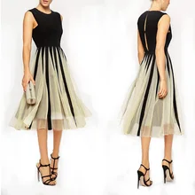 Women Chiffon Dress New Arrivals Casual O-neck Sleeveless Summer Dress Striped Patchwork Fashion Casual Maxi Long Dresses 8-16