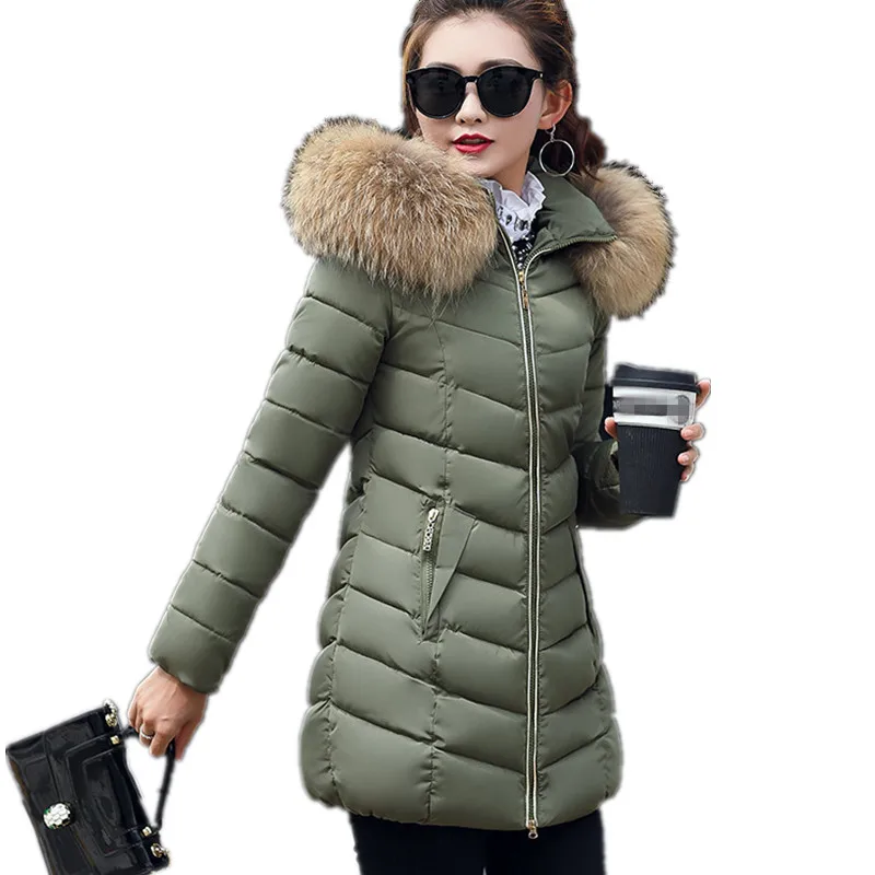 

4XL Long Slim Cotton Women's Down Jacket Solid Fur Collar Hooded Winter Coat Women Red Parks High Quality Female Black Jacket