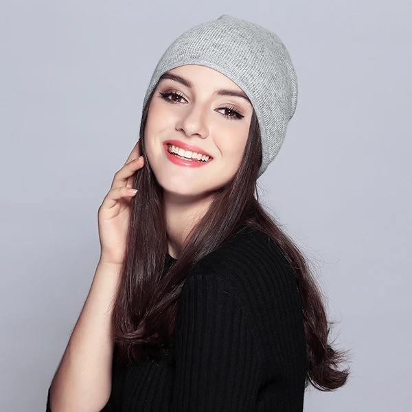 Шапка женская шерстяная Женская Классическая однотонная осенние зимние вязаные шапки высокого качества Модные вязаные женские шапки Скалли# MZ722 - Цвет: Light Gray