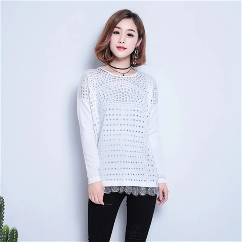 Sequin Decoration Contrast Top Sweater 2019 Spring Round