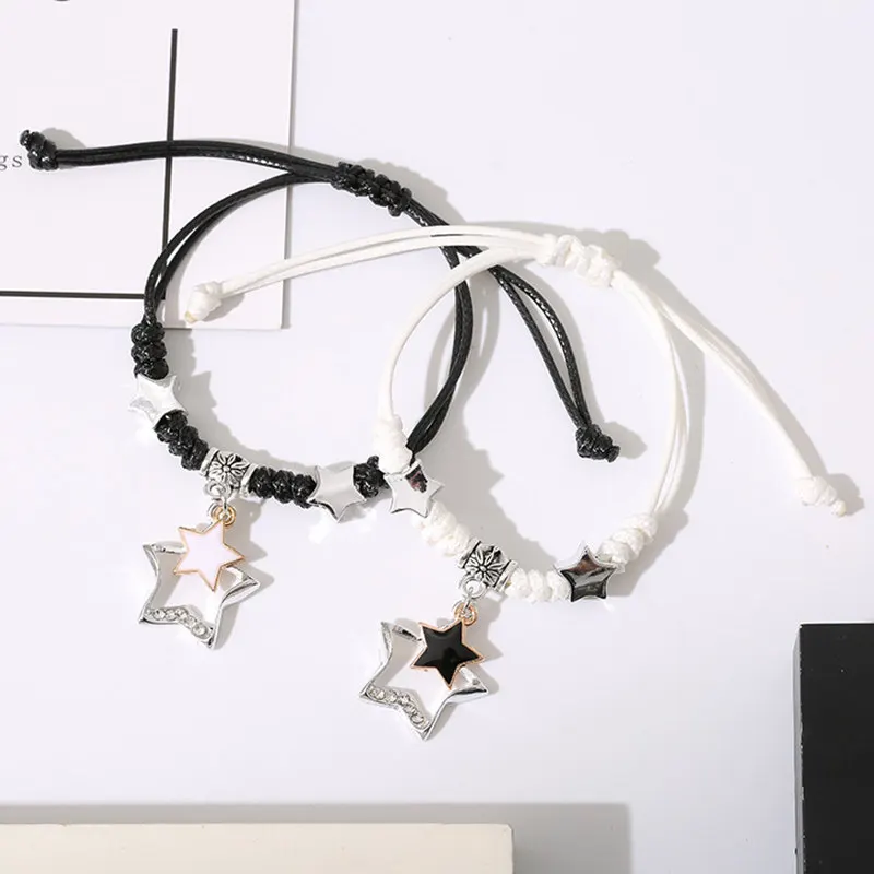 JIA& KOU 2 шт./пара звезда браслет с украшением в виде кристаллов комплект веревка Браслеты для пары Шарм Браслеты для Для женщин подарок для девушки JKB042 - Окраска металла: 2PCS