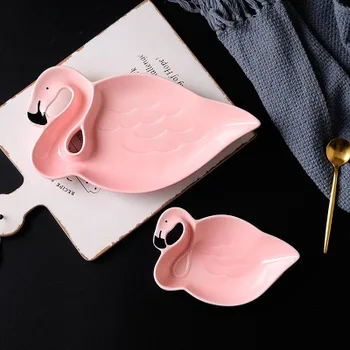 

Pink Flamingo Cutlery Dessert Fruit Plate Ceramic Salad Bowl Small Bowl Creative Breakfast Plate