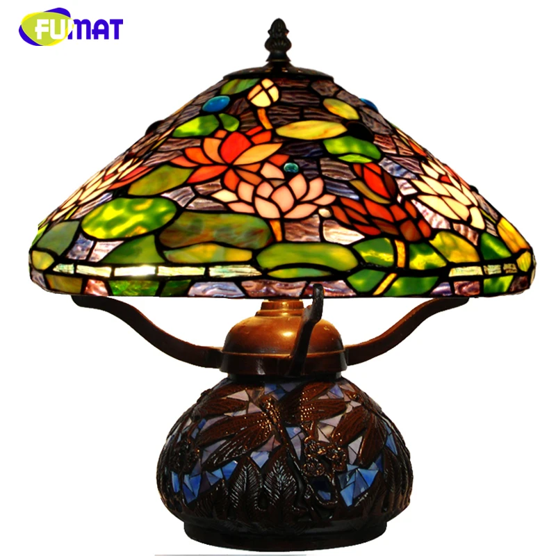 FUMAT Lotus Table Lamp Stained Glass Table Lights Creative Decorative Light For Living Room Bedroom Bedside Desk Light