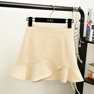 Solid Irregular Mini Mermaid Skirts Women Sexy Ruffles High Waist Package Hips Sweet Saias Office Ladies Work Slim Elegant Skirt