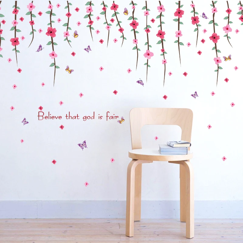 

Modern Flower Vine Butterfly Wall Stickers for Living Room Bedroom Home Decoration Wardrob Background Party Decals Kids Room PVC
