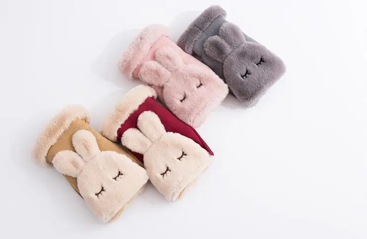 1 пара модные женские туфли теплые милые Chic Новинка с изображением кролика зимние кашемировые полный палец перчатки варежки для девочек