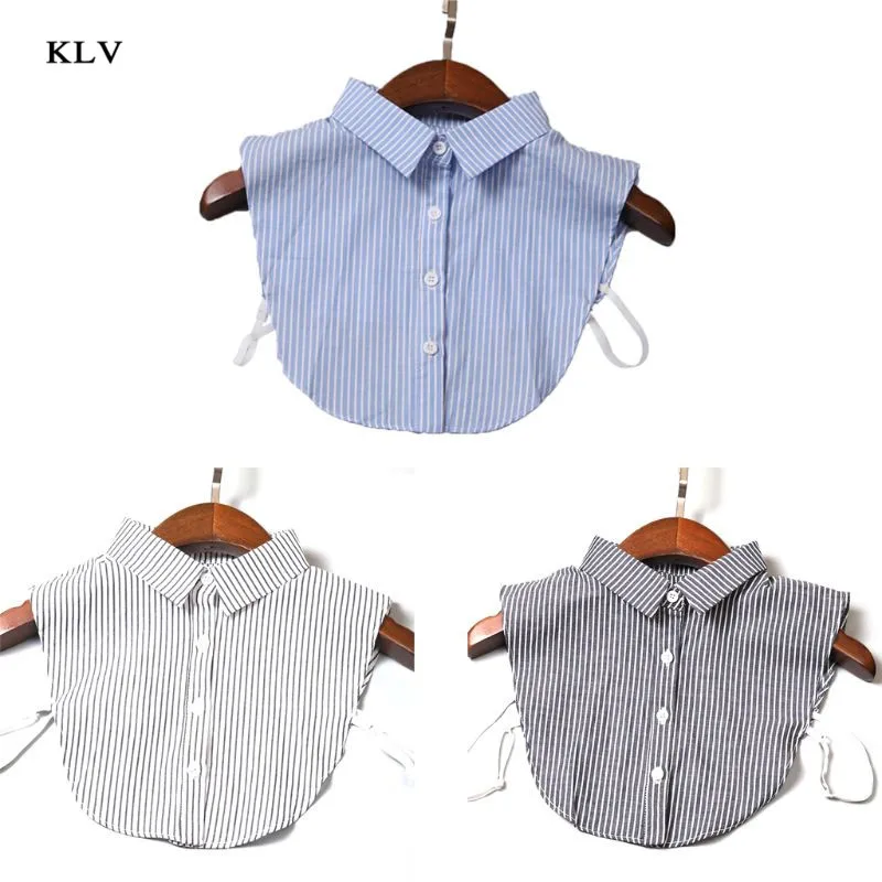 

KLV Vertical Striped Detachable Collar Women/Man Vintage Necklace Detachable Lapel Shirt Fake False Collar Clothing Accessories
