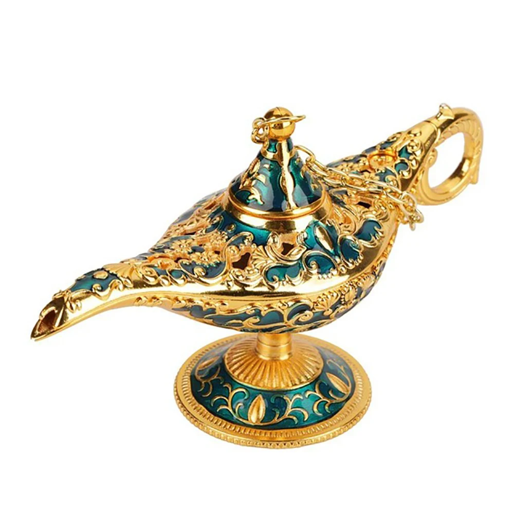 Russian Aladdin Lamp Hollow Aladdin Wishing Magic Lamp Zinc Alloy Wishing Tea Pot Retro Home Decoration Ornament Gifts - Цвет: Светло-зеленый