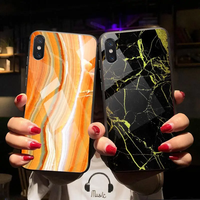 Hisomone Marble Phone Case On For Huawei Honor 9 Lite Texture Tempered Glass Back Case Cover For Huawei P Smart P20 Lite