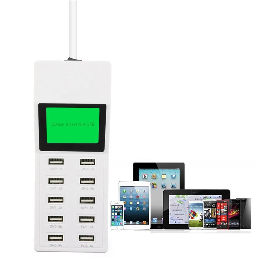 Новинка! Универсальный 10 USB порт дисплей экран AC адаптер питания розетка Смарт настенное зарядное устройство для samsung iPhone 4 5 6 7 США ЕС Великобритания разъем