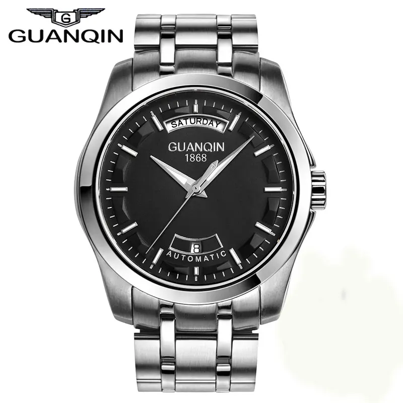 

2016 Brand GUANQIN Men's Fashion Casual Watch Quartz Leather Strap Automatic Mechanical Men Wristwatch Stainless Steel