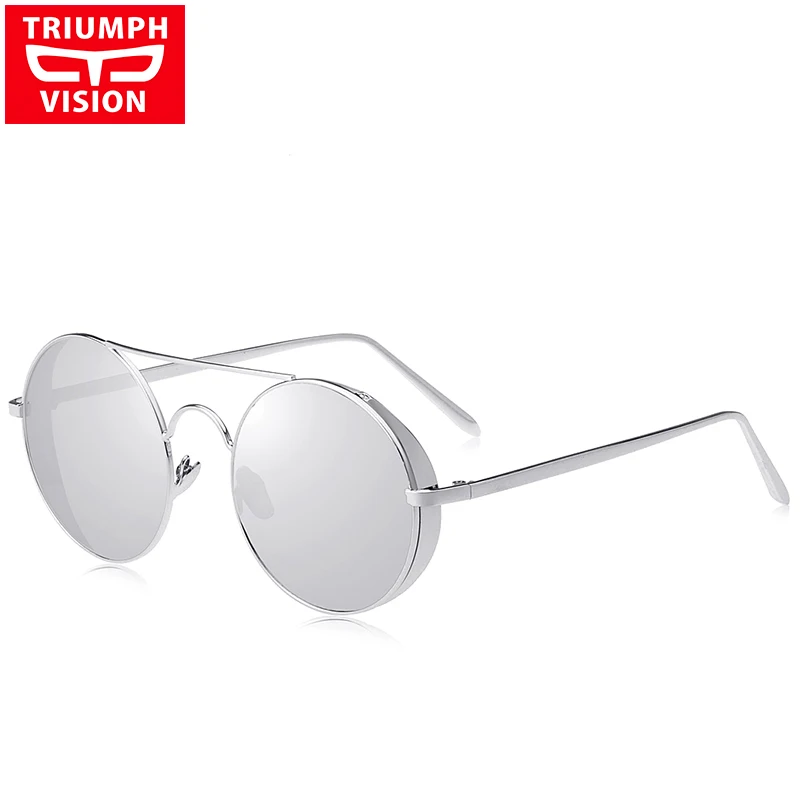 TRIUMPH VISION, винтажные круглые солнцезащитные очки, для женщин и мужчин, металлические солнцезащитные очки, Ретро стиль, зеркальные оттенки, Lentes Gafas Oculos de sol Feminino - Цвет линз: 004