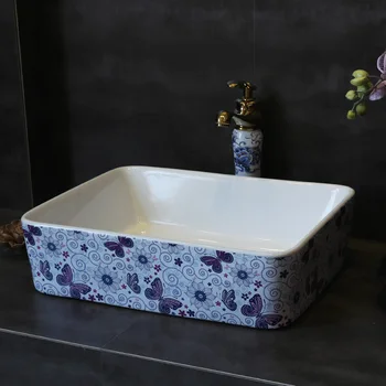 

Rectangular China Artistic Handmade porcelain bathroom counter top ceramic Bathroom basin sink ceramic art wash basin